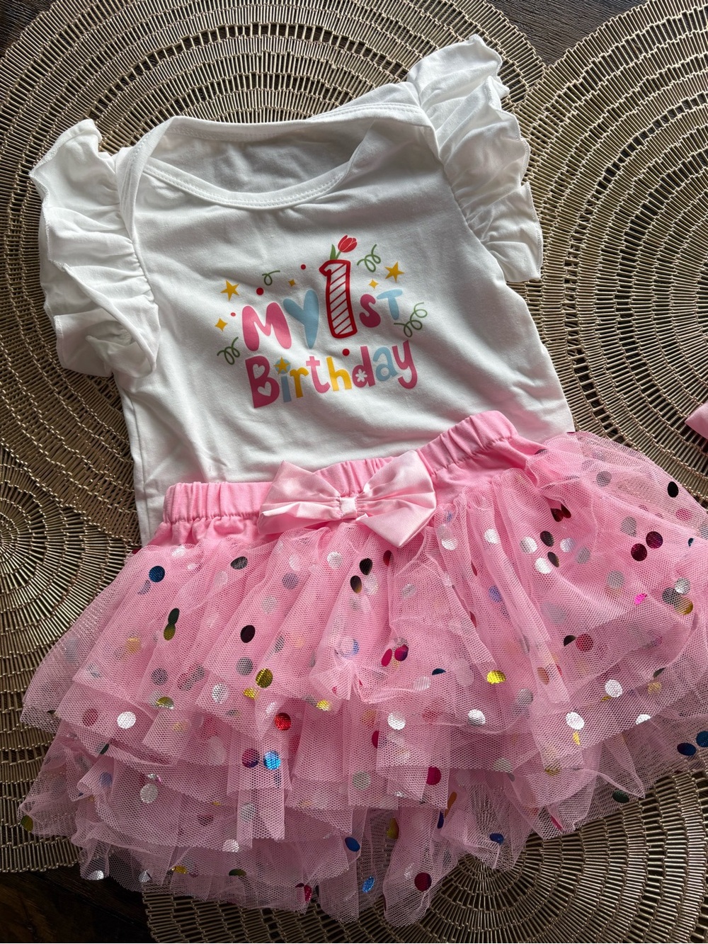 Girls Pink Tutu Skirt & White 'My 1st Birthday' Top Set